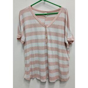 Sew In Love Womens Striped Soft Knit Tunic Top Size XL Pink White Short Sleeve